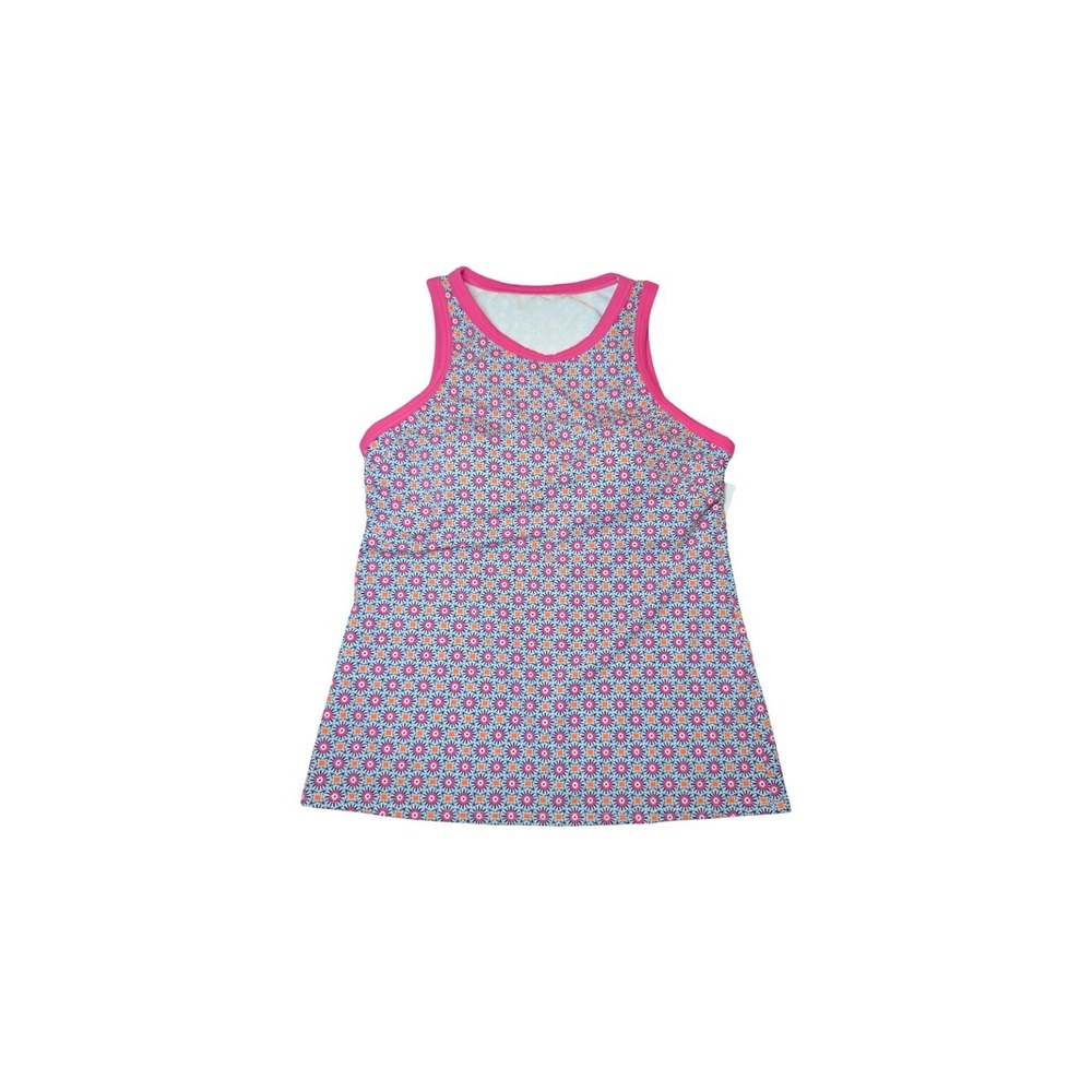 ⭐D2 Lands' End S (6 & 8) Pink Geo Print High Neck Long Length Tankini Swim Top